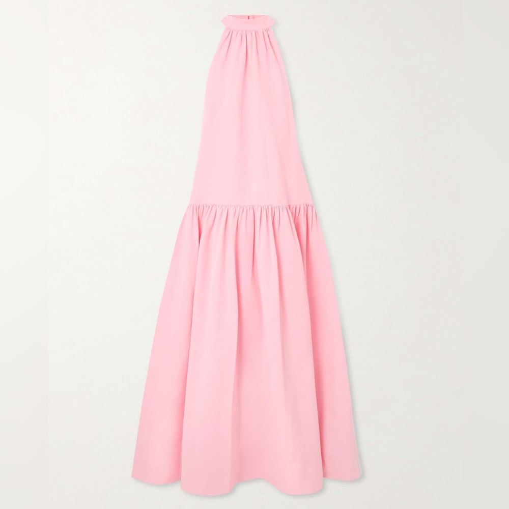 STAUD Marlowe Tiered Poplin Maxi Dress Size S Pearl Pink Bow-Back - Picture 8 of 16
